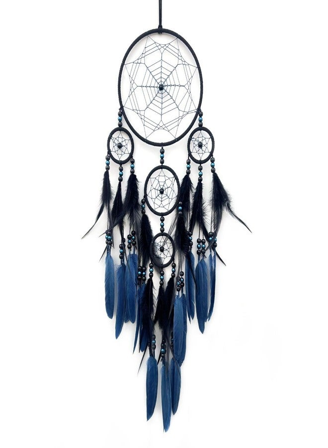 SOYUZU Blue and Black Dream Catcher Large Dream Catchers Wall Decor Handmade Feather Dreamcatcher Wall Hanging Ornament for Bedroom Living Room Home Decor - Image 1
